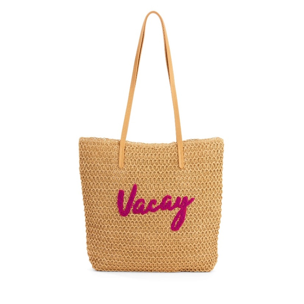 “Vacay” Beach Pool Straw Packable Tote